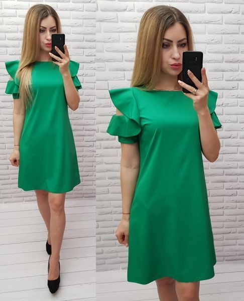 Плаття з рюшами на плечі арт. 783 зелений / зелений / трава 783 фото