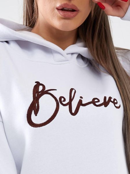 Спорт жіночий костюм на флісі з білим верхом і темним низом Believe арт.465 колір коричневий 465 фото