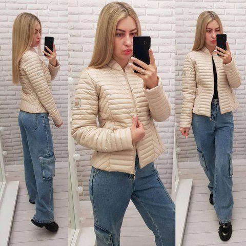 Жіноча класична стьобана куртка арт.470 бежевого кольору/ бежевий/ беж 470 фото