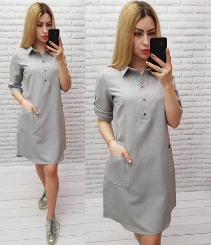Арт831 Бавовняне плаття-сорочка з кишенями однотон, сірий/ сірий/ світло-сірий 831 фото