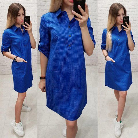 Сукня-сорочка коттон арт. 831 колір електрик в горошок 831 фото