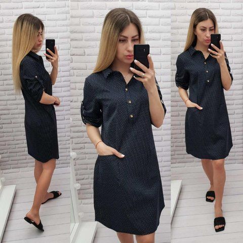 Сукня-сорочка коттон арт. 831 колір чорний в білий горох 831 фото