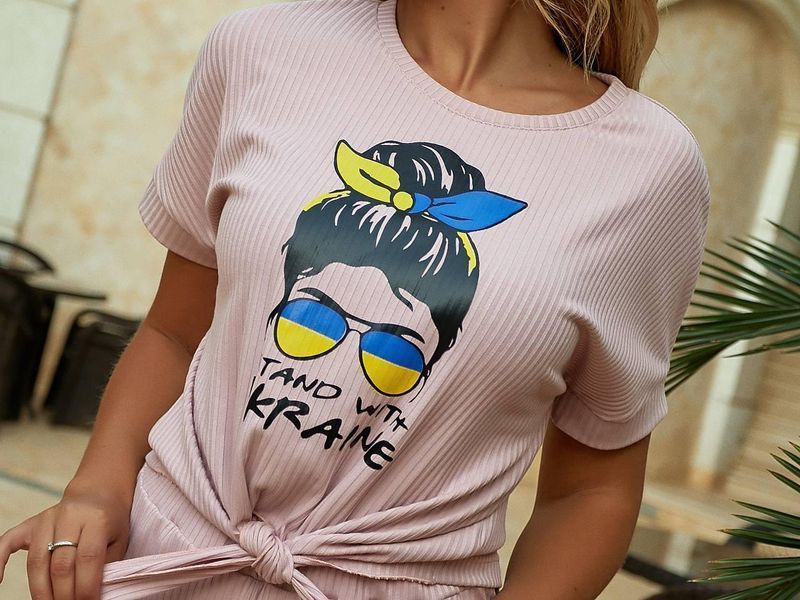 Літній жіночий костюм штани з топом із малюнком/костюм із штанами високою талією Артикул 450+451 колір пудровий 450+451 фото