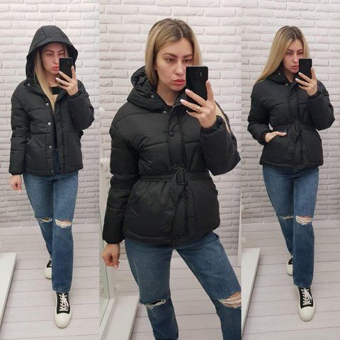 Куртка демісезона жіноча на поясі арт. 332 чорна 332 фото
