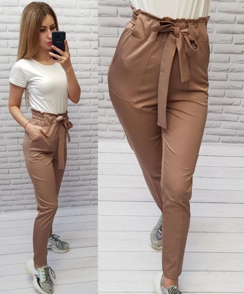 Арт 168 Літні штани на високій талії бежеві/ бежевого кольору/ коричневі/ беж/кава з молоком 168 фото