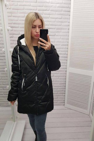 НОВИНКА!! Стильна вільна жіноча куртка-парка арт.1010/1 непромокальна плащівка колір чорний глянцевий 1010/1 фото
