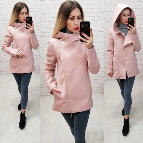 Пальто з капюшоном коротке арт. 156 з капюшоном рожева пудра 156 фото