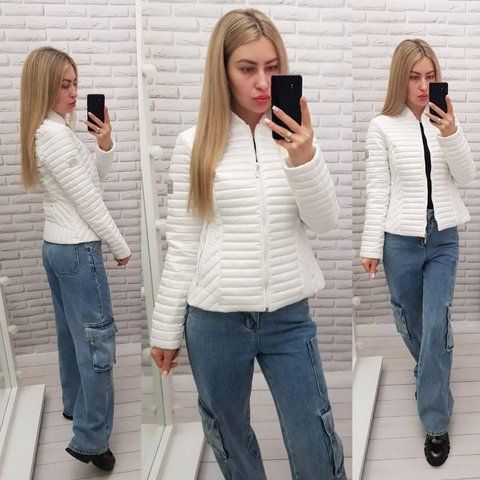 Жіноча класична стьобана куртка арт.470 білого кольору/ біла/ білий 470 фото
